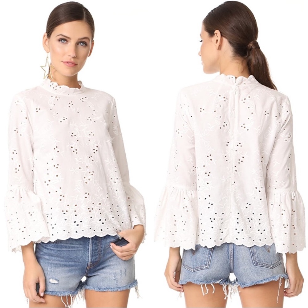 Ulla Johnson White Eyelet Cotton Long-Sleeve Blouse